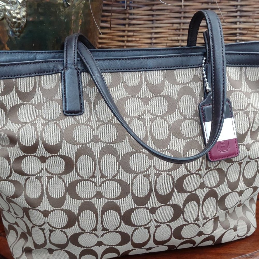 Coach 23465 Signature Canvas Weekend Zip Top Tote Bag
